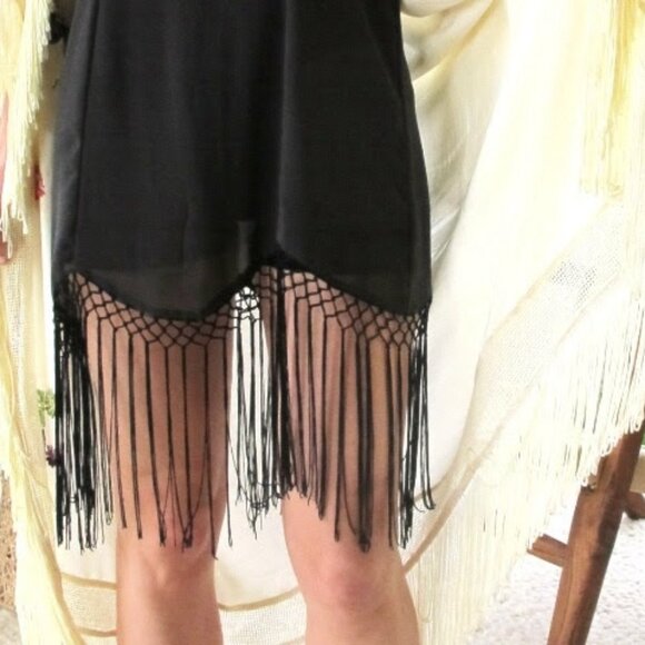 FREE PEOPLE Intimately Sheer Olive Green Slip Dress with Fringe Trim - XS - Picture 8 of 8